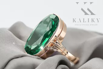 Anillo Artesanía vintage Esmeralda Oro rosa antiguo original de 14k vrc113r